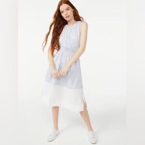 Light Blue & White Sleeveless Midi Dress cotton M